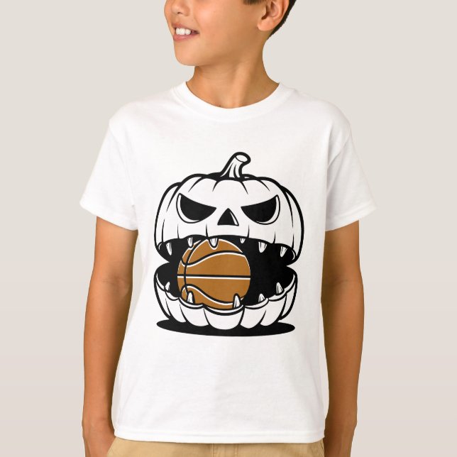 Scary Pumpkin Basketball Ansikte Shirts T Shirt (Framsida)