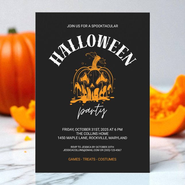 Scary Pumpkin Black Vuxen Halloween Costume Party Inbjudningar (Scary Pumpkin Black Adult Halloween Costume Party Invitation)