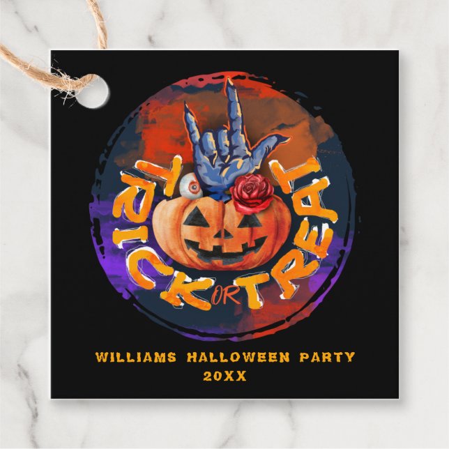 Scary Pumpkin Bus eller godis Halloween fest Gåvor Etiketter (Framsida)