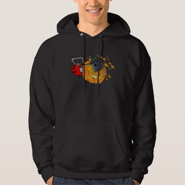 Scary Pumpkin Carving Halloween Chainsaw Pumpkin F Hoodie (Framsida)