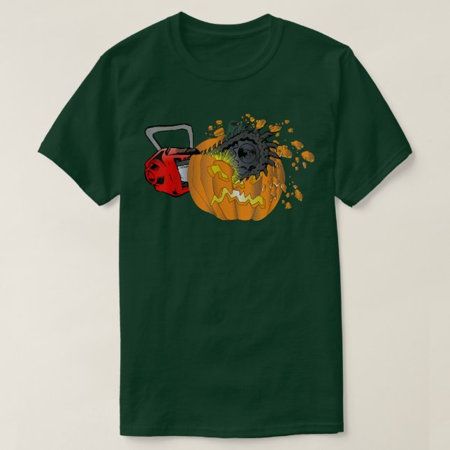 Scary Pumpkin Carving Halloween Chainsaw Pumpkin F T Shirt (Design framsida)