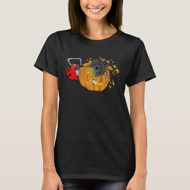 Scary Pumpkin Carving Halloween Chainsaw Pumpkin F T Shirt (Framsida)