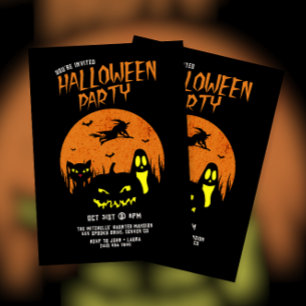 Scary Pumpkin Cat och Ghost Halloween fest Inbjudningar