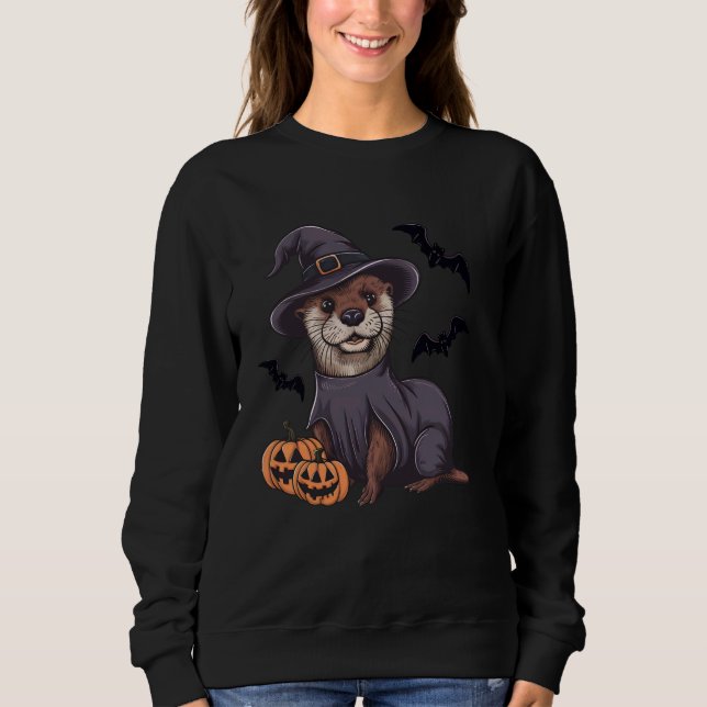 Scary Pumpkin Fladdermus Funny Witch Hat Otter Hal T Shirt (Framsida)