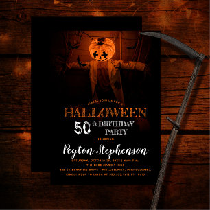 Scary Pumpkin Halloween 50:e Födelsedagsfesten Inbjudningar