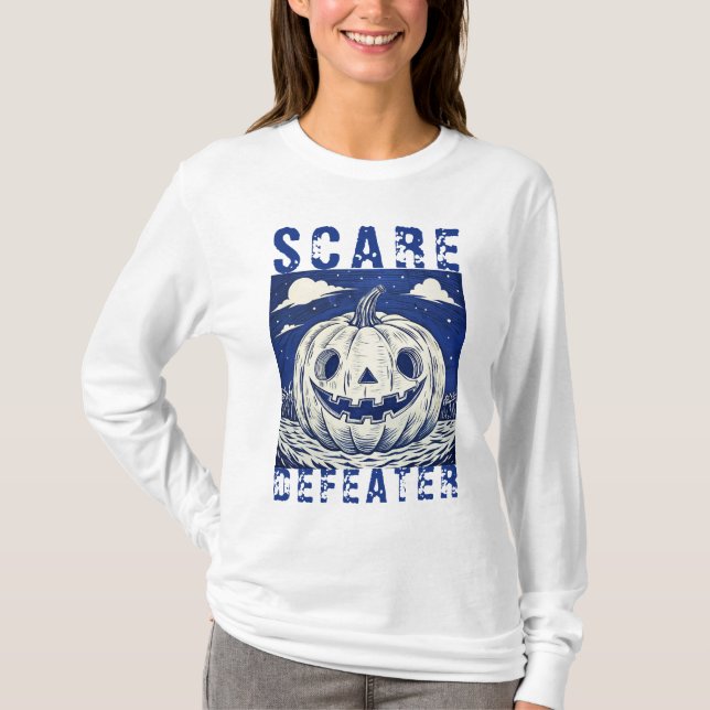 Scary Pumpkin Halloween Blue Spooky T-Shirt (Framsida)