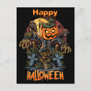 Scary Pumpkin Halloween-Fågelskrämma Vykort