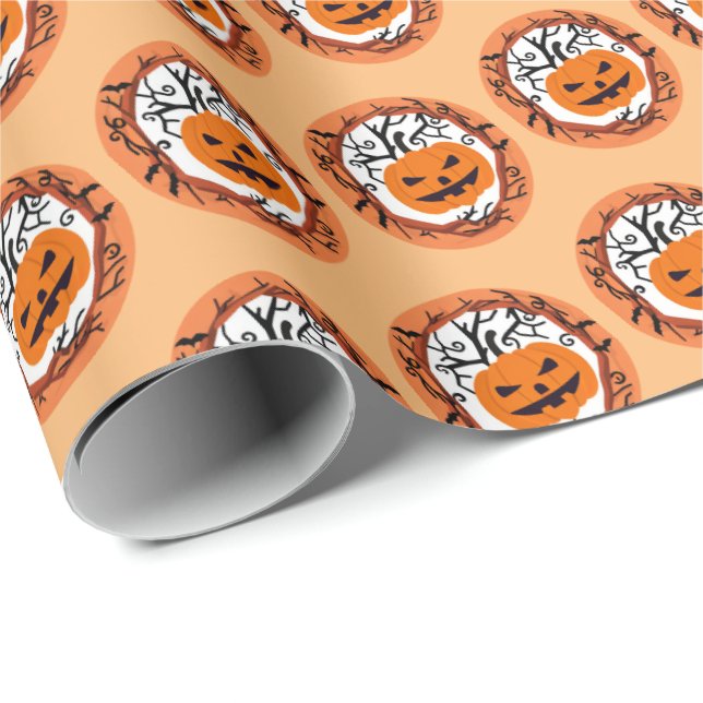 Scary Pumpkin Halloween Gift Wrap Presentpapper (Rullad Hörn)