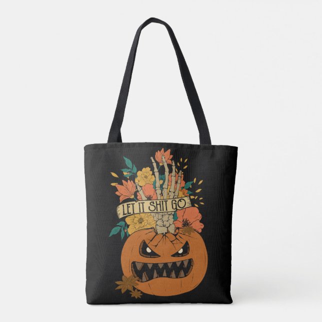 Scary Pumpkin Halloween Tote Bag Tygkasse (Baksida)
