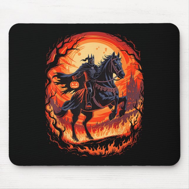 Scary Pumpkin Headless Horseman Halloween För mana Musmatta (Framsidan)