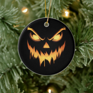 Scary Pumpkin Jack o lantern Ansikte Halloween Julgransprydnad Keramik