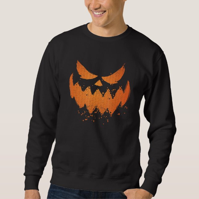 Scary Pumpkin Jack o lantern Ansikte Halloween Spo Lång Ärmad Tröja (Framsida)