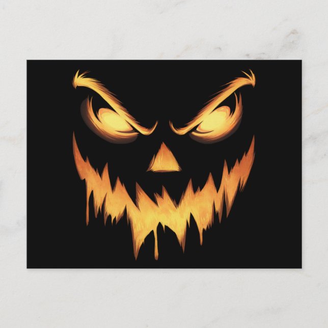 Scary Pumpkin Jack o lantern Ansikte Halloween Vykort (Framsida)