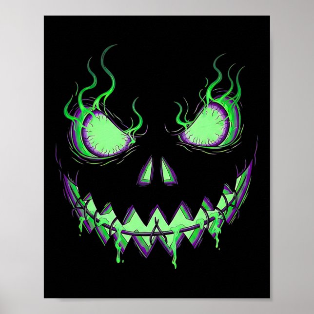 Scary Pumpkin Jack o lantern Spooky Halloween Kids Poster (Framsidan)