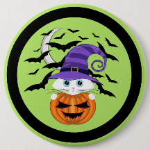 Scary Pumpkin med vit Kattunge och Witches Hat
