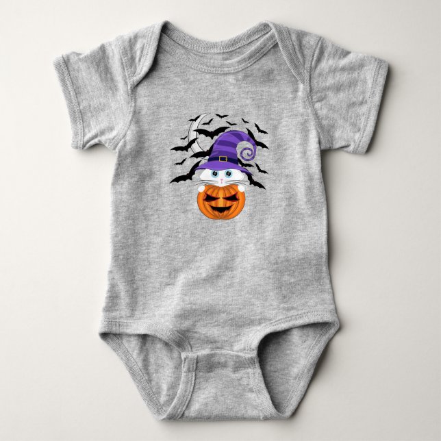 Scary Pumpkin med vit Kattunge och Witches Hat T Shirt (Framsida)