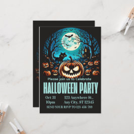 Scary Pumpkin Moonlit Halloween Party Invite Inbjudningar