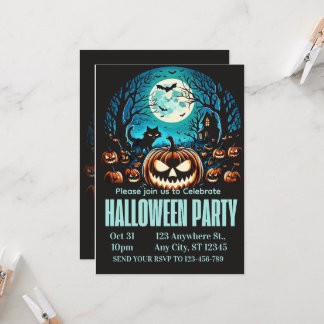 Scary Pumpkin Moonlit Halloween Party Invite Inbjudningar