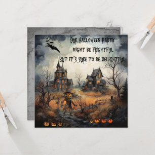 Scary Pumpkinhead & Haunted Houses Halloween Inbjudningar
