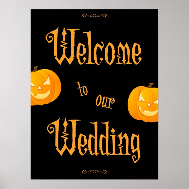 Scary Pumpkins Halloween Wedding Reception Sign Poster (Framsidan)