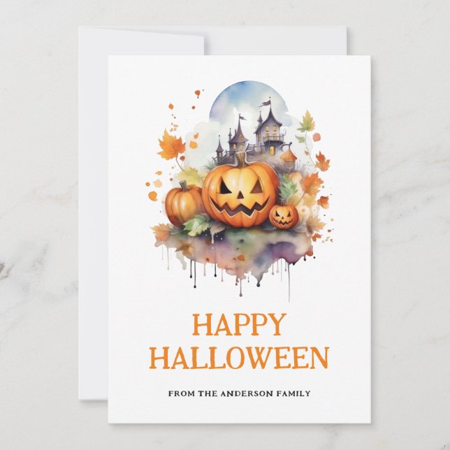 Scary Pumpkins Haunted Mansion Happy halloween Julkort (Framsida)