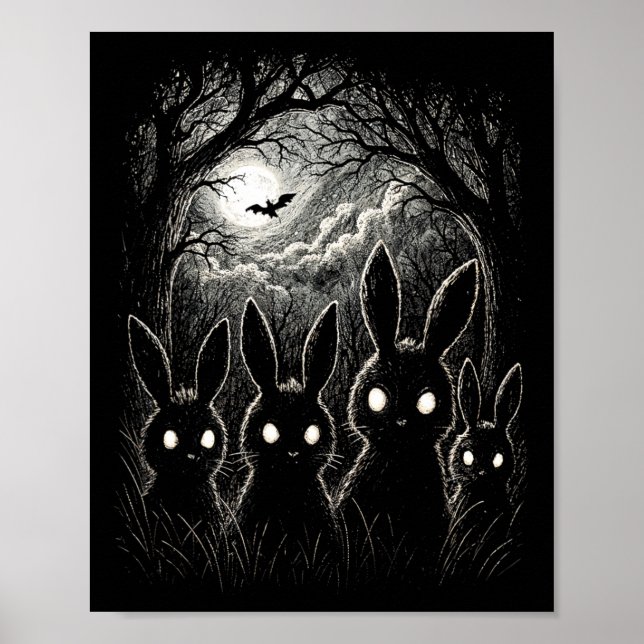Scary Rabbit Ögon Forest Creepy Halloween Costume Poster (Framsidan)