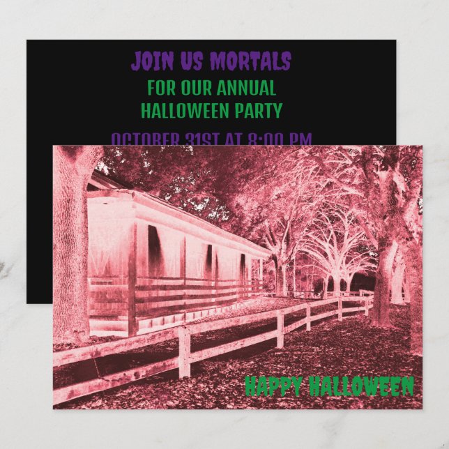 Scary Red and Black Cabin Skogen Halloween fest Inbjudningar (Fram/baksida)