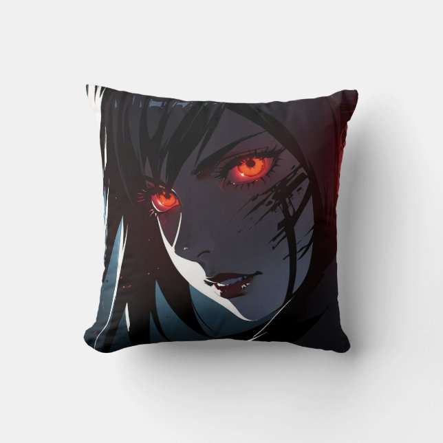 Scary Red Ögon Anime Girl Kudde (Framsida)