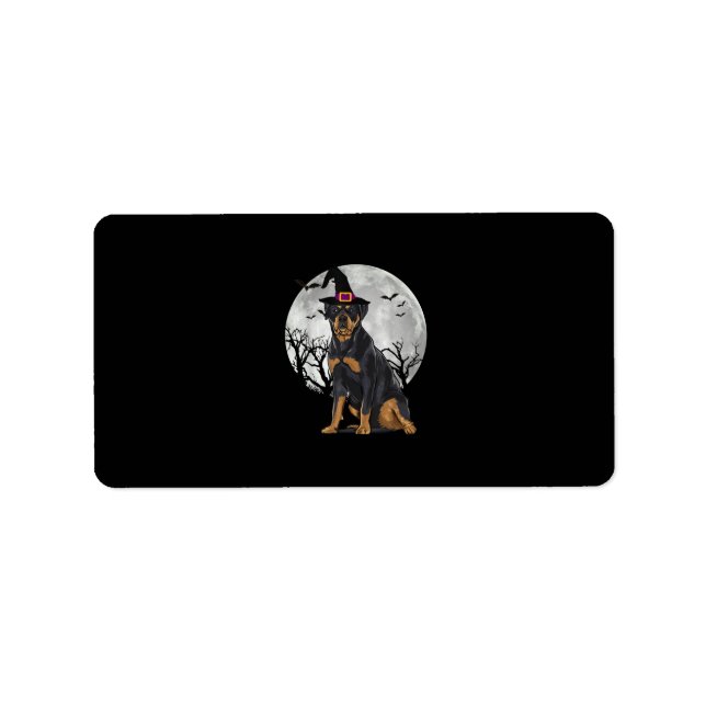 Scary Rottweiler Hund Witch Hat Halloween Adressetikett (Framsidan)