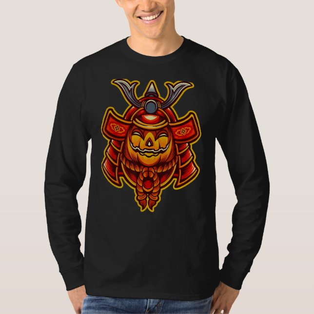 Scary Samurai Pumpkin Celebrate Halloween T Shirt (Framsida)