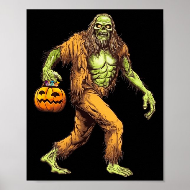Scary Sasquatch Bigfoot Zombie Carrying Halloween Poster (Framsidan)