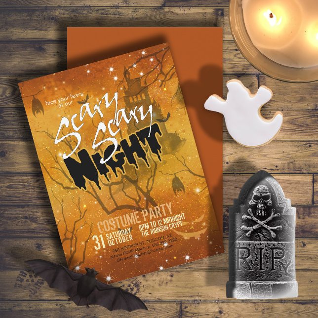 Scary Scary Night Halloween Orange ID946 Inbjudningar (Front/Back In Situ)