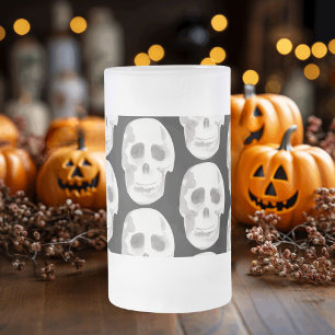 Scary Scull Black & White Mönster Happy halloween Frostat Ölglas