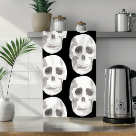 Scary Scull Black & White Mönster|Happy halloween Kökshandduk