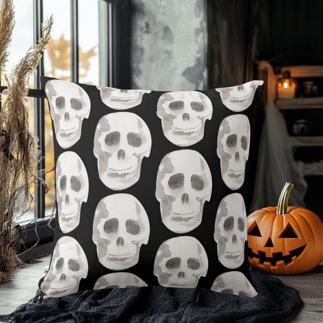 Scary Scull Black & White Mönster|Happy halloween Kudde (Skapare uppladdad)