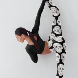 Scary Scull Black & White Mönster|Happy halloween Leggings