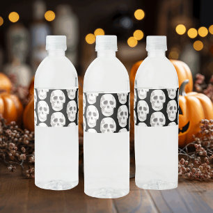 Scary Scull Black & White Mönster Happy halloween Vattenflaskor Etikett