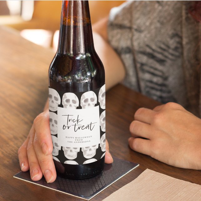 Scary Scull Bus eller godis | HALLOWEEN FEST | Ölflaska Etikett (Skapare uppladdad)