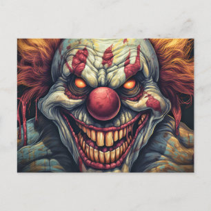 Scary Sideshow Circus Clown Illustration Vykort
