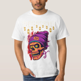 Scary Skeleton Ansikte - Halloween Blood Backgroun T Shirt