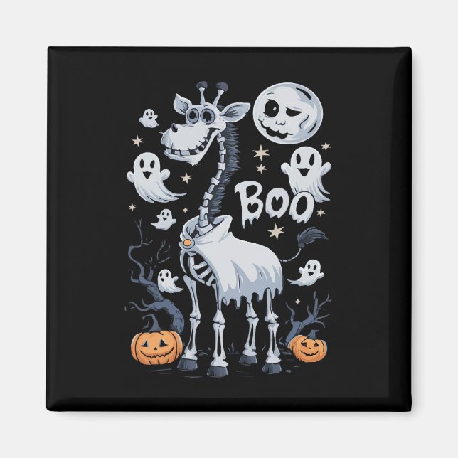 Scary Skeleton Giraffe in Spöken Halloween Magnet (Framsidan)