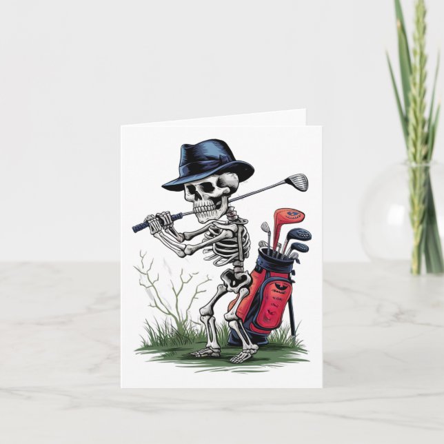 Scary Skeleton Golf Funny Halloween Golfing Sports Kort (Framsida)