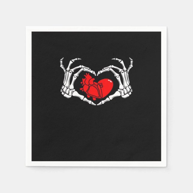 Scary Skeleton Händer och Red Heart Creepy Spooky  Pappersservett (Framsidan)