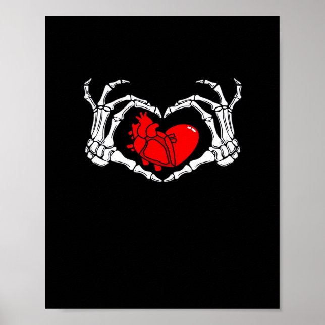 Scary Skeleton Händer och Red Heart Creepy Spooky  Poster (Framsidan)