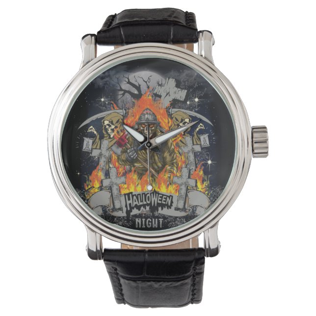 Scary Skeleton in Night Halloween Armbandsur (Framsida)