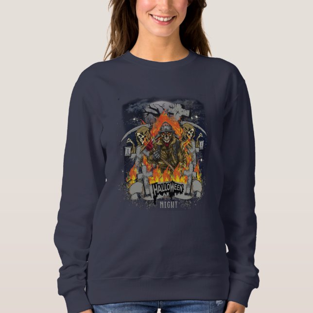 Scary Skeleton in Night Halloween T Shirt (Framsida)