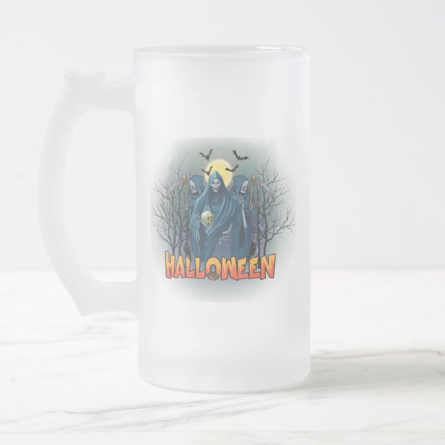 Scary Skeleton Night Halloween, My Halloween Mood. Frostat Ölglas (Vänster)
