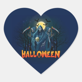 Scary Skeleton Night Halloween, My Halloween Mood. Hjärtformat Klistermärke