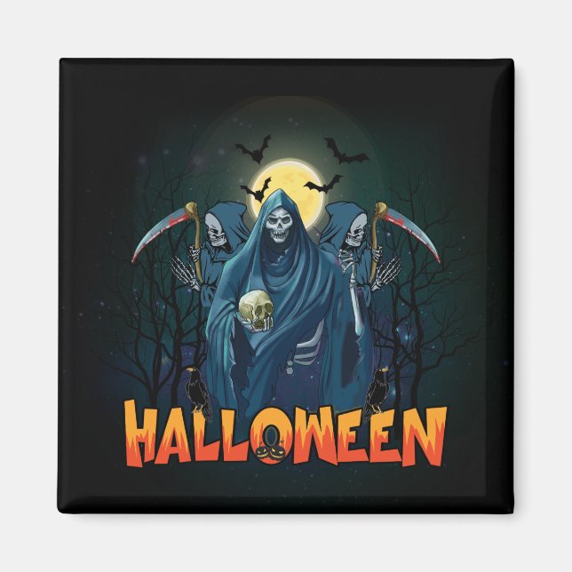 Scary Skeleton Night Halloween, My Halloween Mood. Magnet (Framsidan)