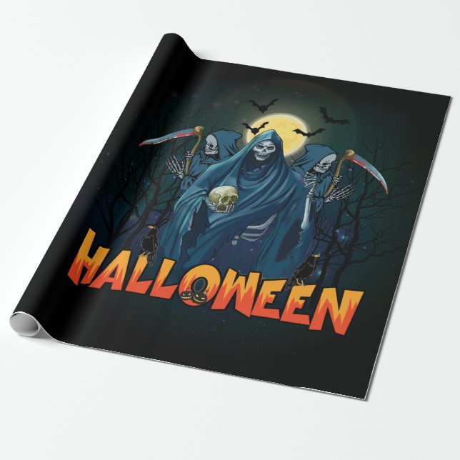 Scary Skeleton Night Halloween, My Halloween Mood. Presentpapper (Utrullad)